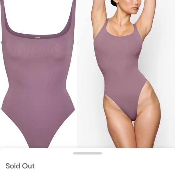 Skims 4X SQUARE NECK Fits Everybody BODYSUIT Plum  NWT - Picture 4 of 5
